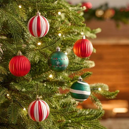 New Year Yılbaşı 10'Lu Set Top Ağaç Süsü Kırmızı Ve Yeşil 6 Cm