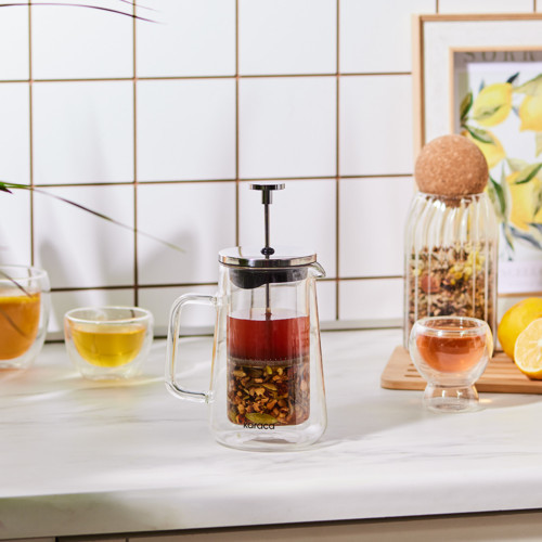 Pia Konik Çift Cidarlı Borosilikat Cam French Press 350 ml Metalik