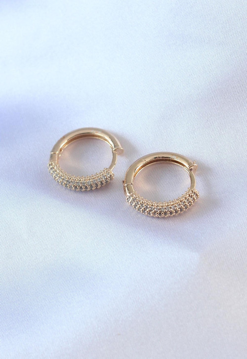 Gold Renk Zirkon Taşlı Halka Model Pirinç Kadın Küpe