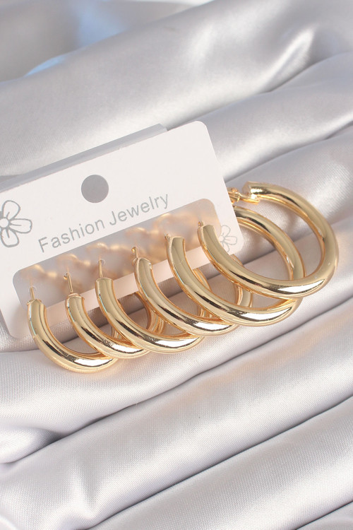 Pirinç Gold Renk Halka Model Kadın Küpe Seti BKP8787