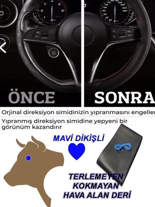 Hyundaı İ30 Sw Uyumlu Araç,araba,oto Direksiyon Kılıfı Mavi Dikiş