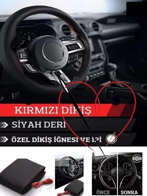 Porsche Panamera Uyumlu Araç,araba,oto Direksiyon Kılıfı Kırmızı Dikiş