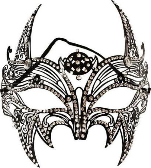 Siyah Lazer Kesim Kristal Taşlı Metal Lüks Maske