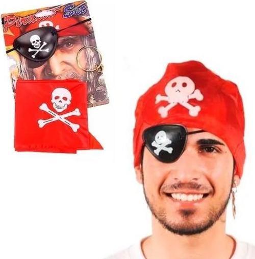 Korsan Bandana, Göz Maskesi ve Küpe 3'lü Kostüm Seti