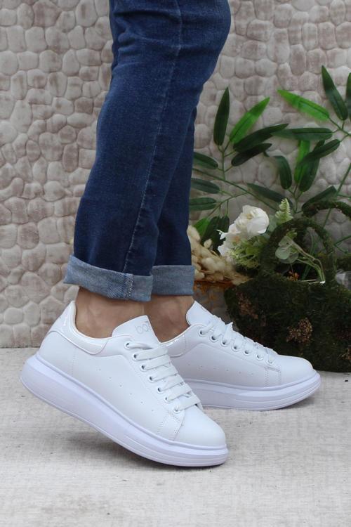 B-150 Beyaz Rahat Kalın Taban Sneaker Erkek Spor Ayakkabı