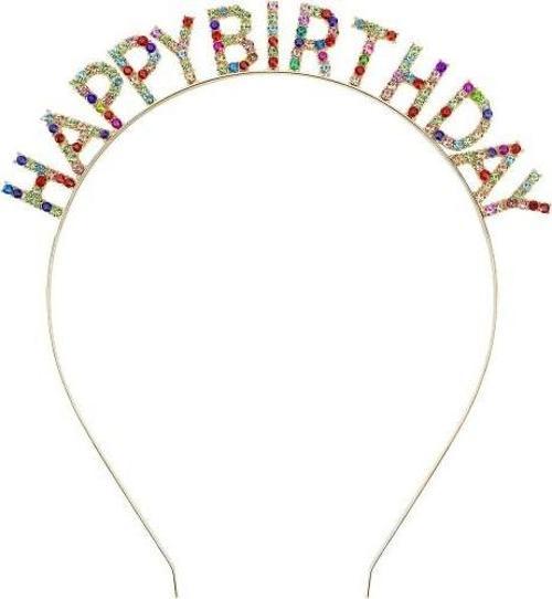 Renkli Kristal Taşlı Lüks Happy Birthday Taçı