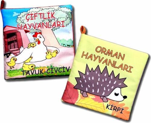 2 Kitap Tox Çiftlik Hayvanlar ve Orman Hayvanları Kumaş Sessiz Kitap T058 T055 - Bez Kitap , Eğitici Oyuncak , Yumuşak v
