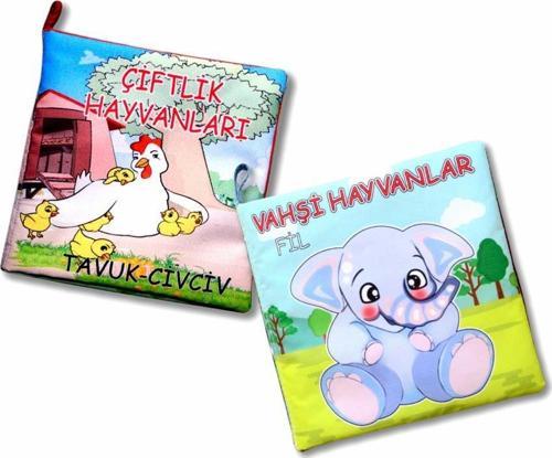 2 Kitap Tox Çiftlik Hayvanlar ve Vahşi Hayvanlar Kumaş Sessiz Kitap T058 T111 - Bez Kitap , Eğitici Oyuncak , Yumuşak ve