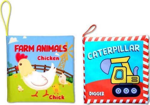 2 Kitap Tox İngilizce Çiftlik Hayvanları ve İş Makineları Kumaş Kumaş Sessiz Kitap E119 E118 - Bez Kitap , Eğitici Oyunc