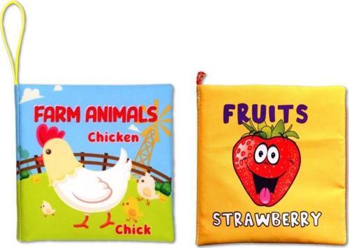 2 Kitap Tox İngilizce Çiftlik Hayvanları ve Meyveler Kumaş Sessiz Kitap E119 E126 - Bez Kitap , Eğitici Oyuncak , Yumuşa