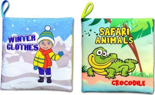 2 Kitap Tox İngilizce Kışlık Giysiler ve Safari Hayvanları Kumaş Sessiz Kitap E124 E130 - Bez Kitap , Eğitici Oyuncak , 