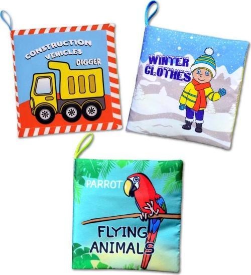 3 Kitap Tox İngilizce İş Makinaları , Kışlık Giysiler ve Uçan Hayvanlar Kumaş Sessiz Kitap E118 E124 E133 - Bez Kitap , 