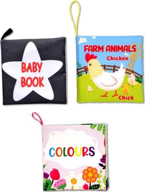3 Kitap Tox İngilizce Siyah Beyaz Bebek , Renkler ve Çiftlik Hayvanları Kumaş Sessiz Kitap E119 E129 E136 - Bez Kitap , 
