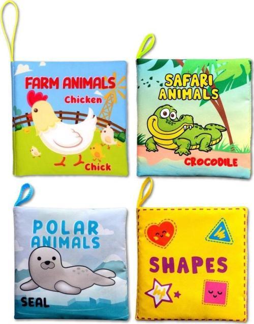 4 Kitap Tox İngilizce Şekiller , Çiftlik , Safari ve Kutup Hayvanları Kumaş Sessiz Kitap E119 E125 E130 E131 - Bez Kitap