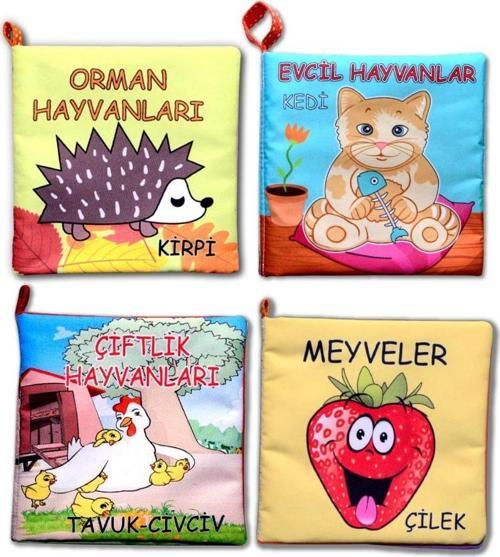 4 Kitap Tox Meyveler , Çiftlik , Orman ve Evcil Hayvanlar Kumaş Sessiz Kitap T055 T049 T058 T110 - Bez Kitap , Eğitici O