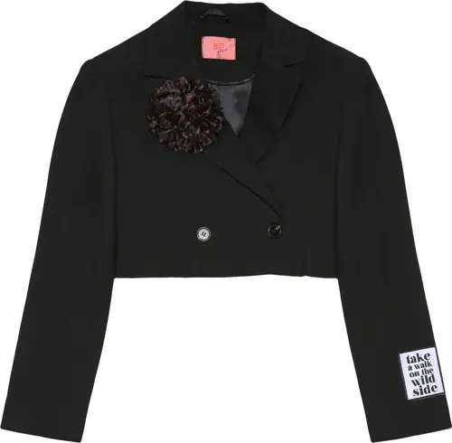 Gül Aksesuarlı Crop Blazer Ceket Siyah