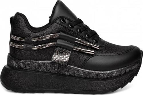 Mdl Siyah Cilt Bağcıklı Kadın Spor Ayakkabı