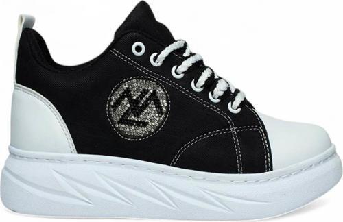 Mdl Siyah Beyaz Bağcıklı Keten Kadın Spor Ayakkabı