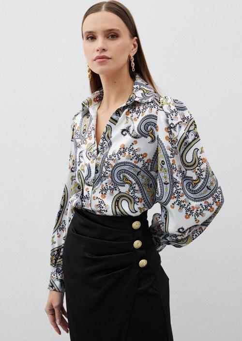 Kabarık Kol Desenli Gömlek - SİYAH