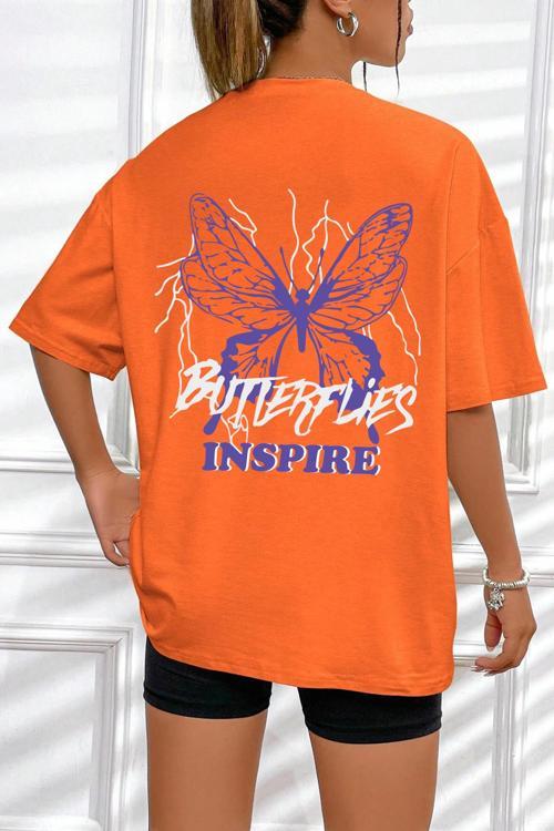 Unisex Butterfly & Letter Graphic Tasarım Tshirt