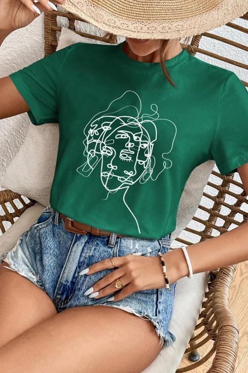 Unisex Woman one line Baskılı T-shirt
