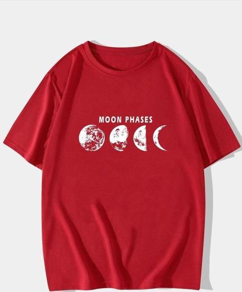 Unisex Moon Phases Baskılı T-shirt