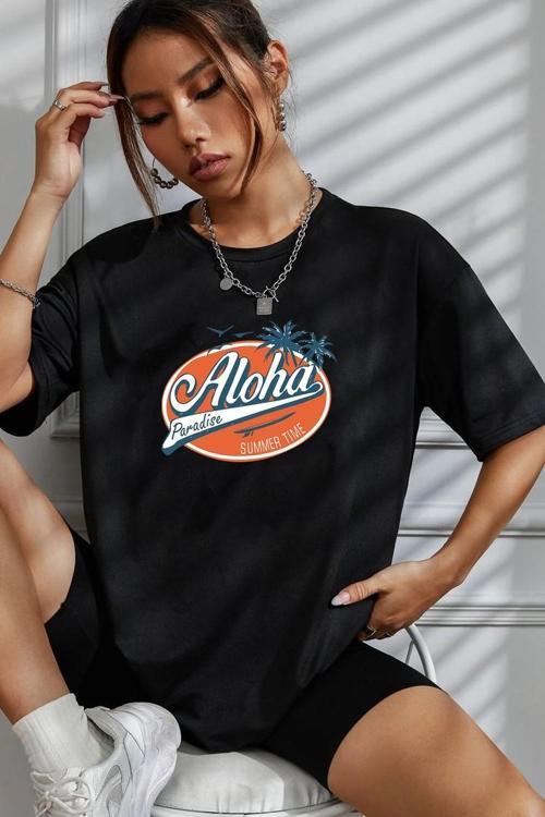 Unisex Aloha Baskılı T-shirt