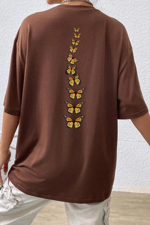 Unisex Sırt Kral Kelebek Baskılı T-shirt