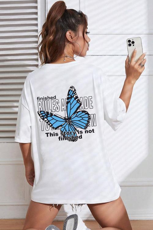 Unisex Kelebek Baskılı T-shirt