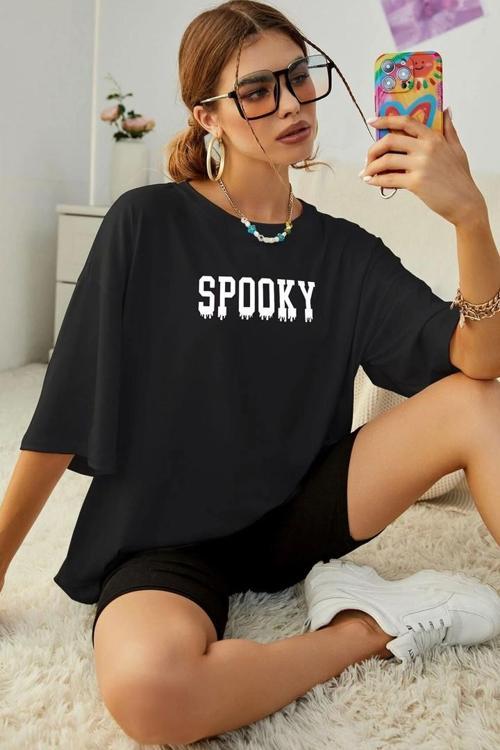 Unisex Spooky Baskılı T-shirt