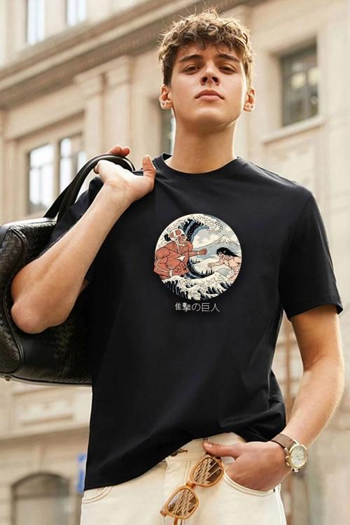 Unisex Kanagawa Oki Nami Ura Baskılı T-shirt