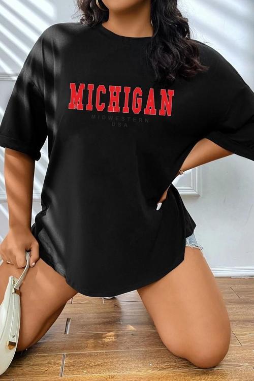 Unisex Michigan Baskılı T-shirt