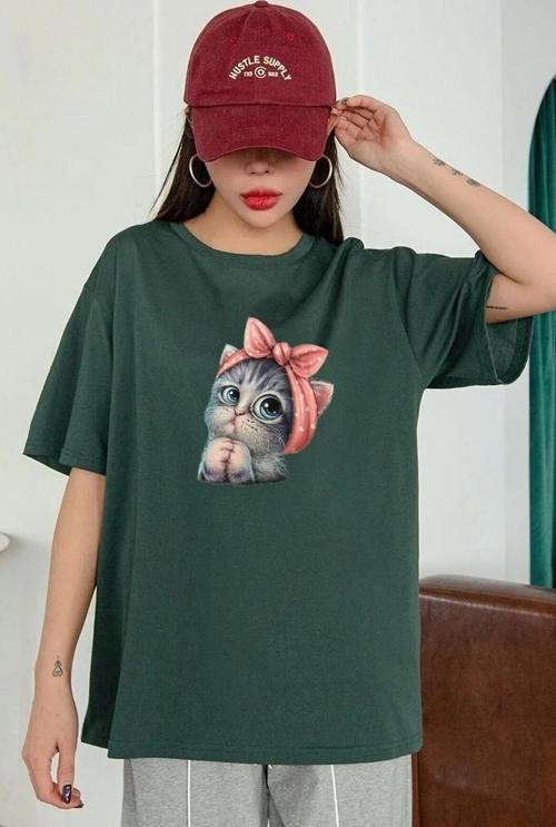 Unisex Sevimli Kedi Tasarım T-shirt