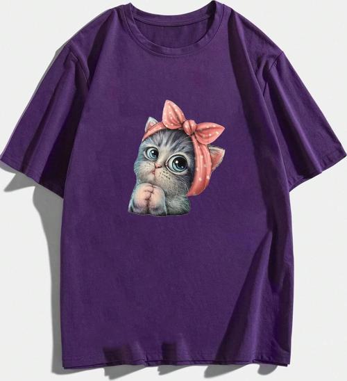 Unisex Sevimli Kedi Tasarım T-shirt
