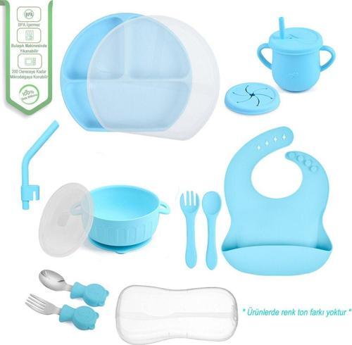 Silikon Beslenme Seti Vakumlu Silikon Mama Tabağı Ve Kasesi - Önlük - Çatal Ve Kaşık - Bardak