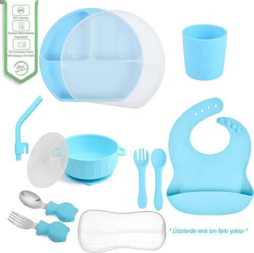 Silikon Beslenme Seti Vakumlu Silikon Mama Tabağı Ve Kasesi - Önlük - Çatal Ve Kaşık - Bardak