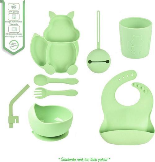 Silikon Beslenme Seti Vakumlu Silikon Mama Tabağı Ve Kasesi - Önlük - Çatal Ve Kaşık - Bardak