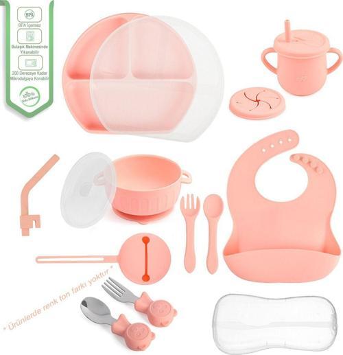Silikon Beslenme Seti Vakumlu Silikon Mama Tabağı Ve Kasesi - Önlük - Çatal Ve Kaşık - Bardak Vb.