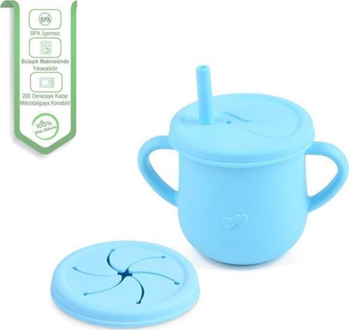 Silikon Pipetli Bardak - ( Alıştırma Bardağı ) Çerez Kapağı - Mavi