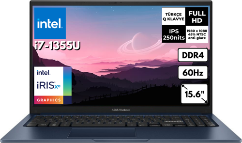 Vivobook 15 I7-1355U 8 GB 1 TBSSD Intel Iris Xe Graphics 15.6." FHD Windows 10 Pro X1504VA-NJ1500 BT49