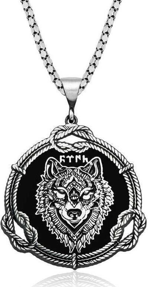 925 Ayar Gümüş Kurt Motifli Göktürkçe Türk Yazılı Gümüş Kolye