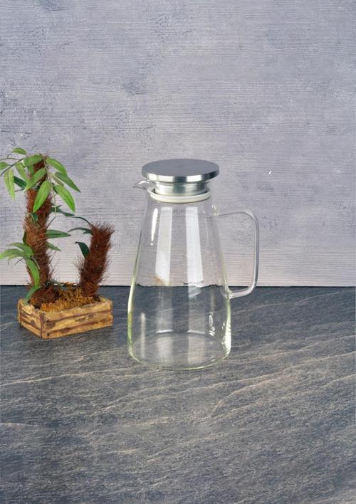 Cam Sürahi -  Borosilikat Cam Sürahi - Süzgeçli Detoks Sürahi - 1800 ML - Düz