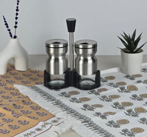Paslanmaz Çelik Korumalı Tuzluk Seti - Stantlı 2li Tuzluk Takımı - 125 ML