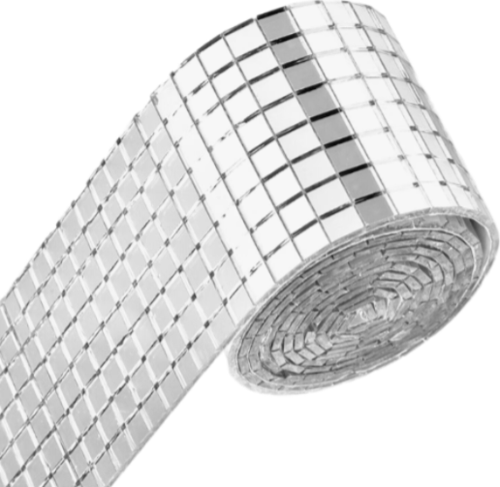 Dekor Bant Yapışkanlı Şık Gümüş Renk Aynalı Mozaik Taşlı 4cm x 1 m Uzunluğunda Dekor Bandı  