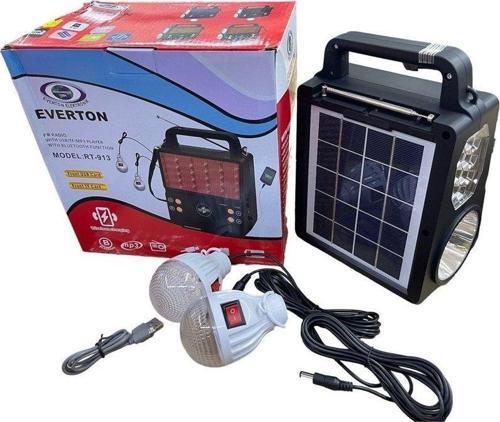 Rt-913 -Usb-Tf Card -Mp3-Bluetooth-Mp3Güneş Enerjili Işıklı Radyo 2 Ampul Set