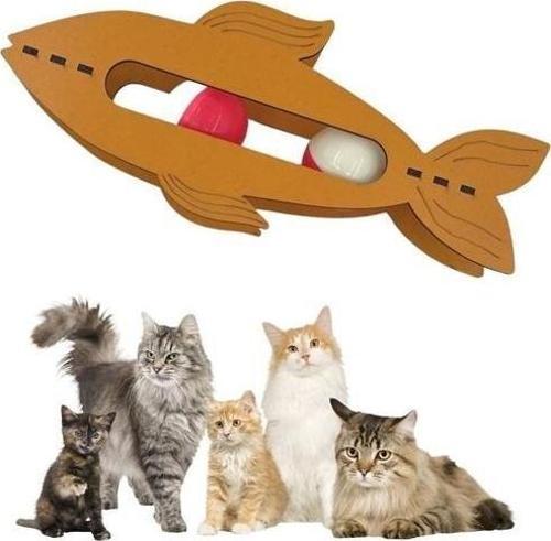 Kediler İçin Ahşap 2 Toplu Eğimli  Sevimli Balık Şeklinde Eğitim Amaçlı Oyuncak