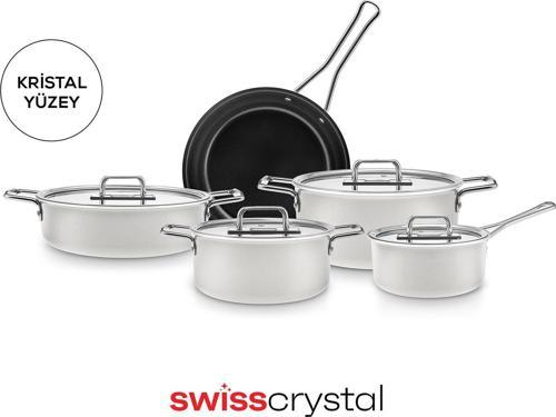 Swiss Crystal Mastermaid 9 Parça Indüksiyon Tabanlı Tencere Seti Cream