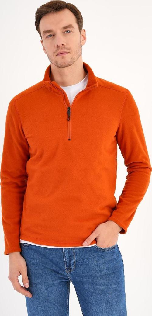 Turuncu Polar Sweatshirt Erkek Dik Yaka