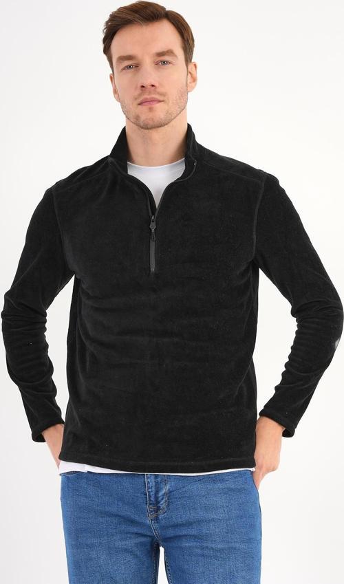 Siyah Polar Sweatshirt Erkek Dik Yaka