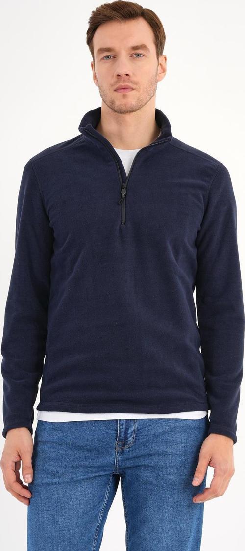 Lacivert Polar Sweatshirt Erkek Dik Yaka